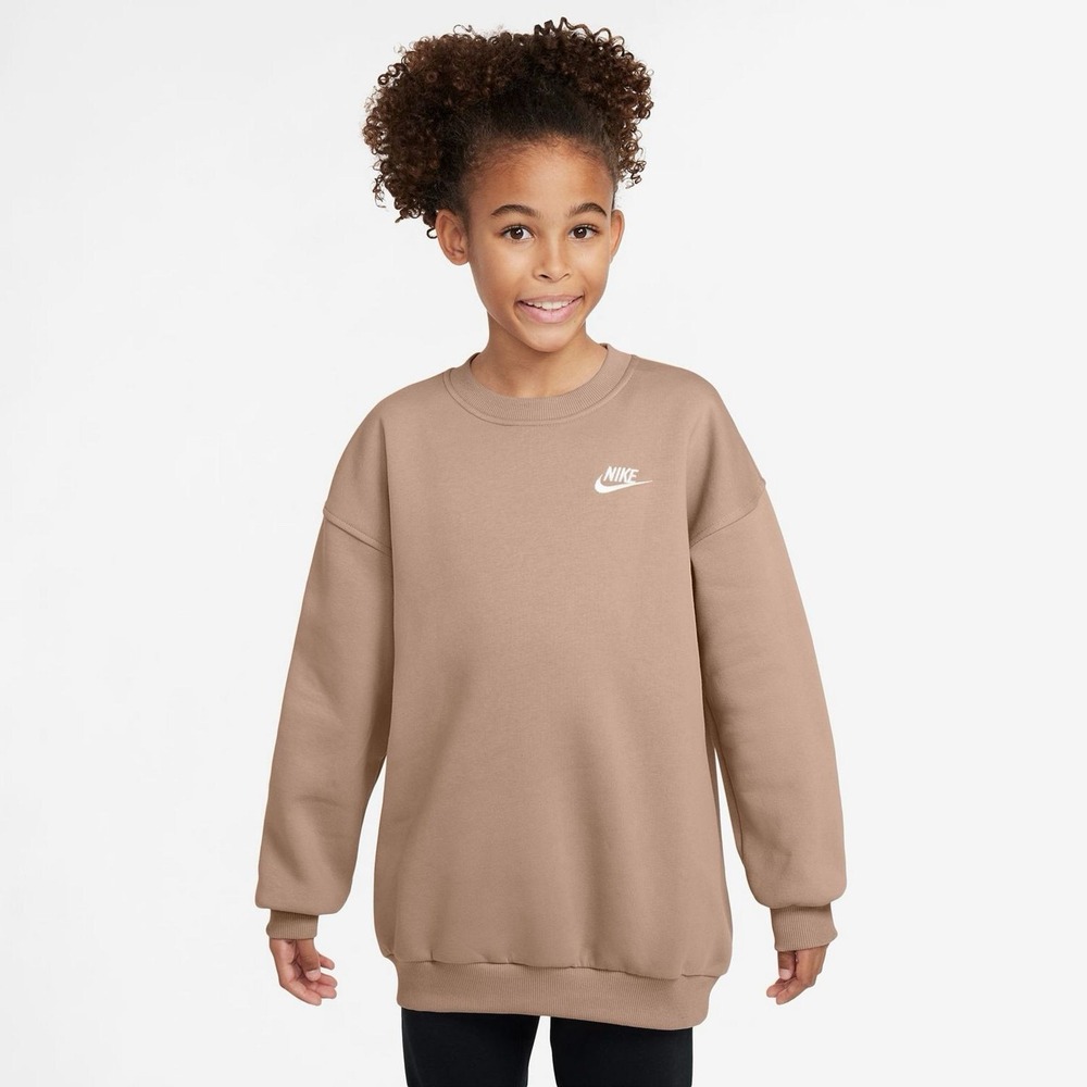 Nike Girl's Sportwear Club Fleece Crewneck Sz XL Beige Oversized Loungewear - Picture 2 of 7